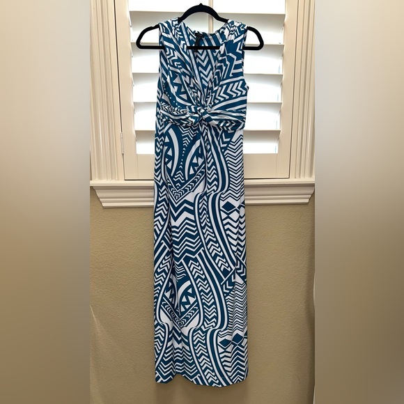 Soma Blue and White Halter Sheath Maxi Dress - Picture 1 of 5